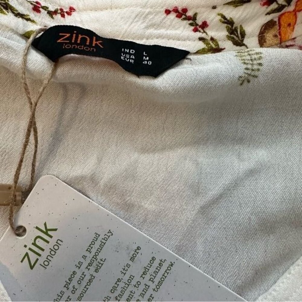 Zink London White Floral Printed Kimono Top & Printed Parallel Trouser Set Sz L - Picture 5 of 12